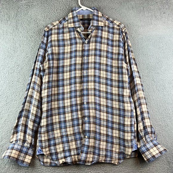 Hammer Made Men Plaid Long Sleeve Button Up Linen Shirt Size 38/15 - Picture 1 of 8